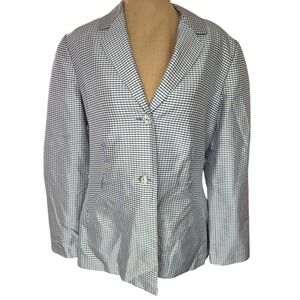 Blue White Gingham Silk Blazer Jacket Quiet Luxury Vintage Preppy Tailored Sz 10